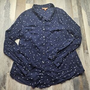 ModCloth Women's XL Navy Blue Button Down White Stars
